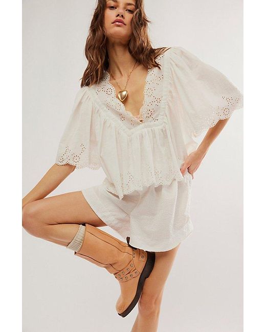 Free People Multicolor Costa Eyelet Top At In Bright White, Size: Xs