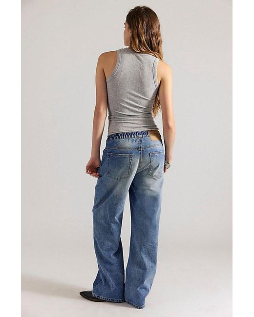 One Teaspoon Blue Roadhouse Wide-Leg Drawstring Jeans