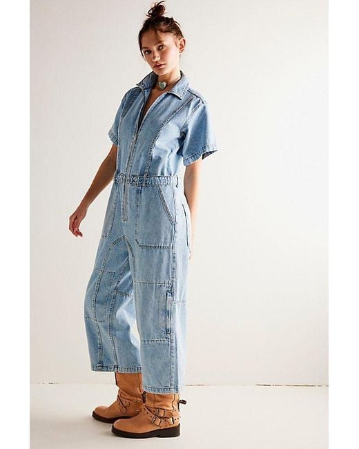 Free People Blue We The Free On The Run Cropped Coverall