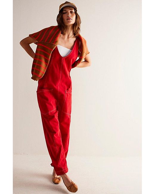 Free People Red We The Free High Roller Jumpsuit
