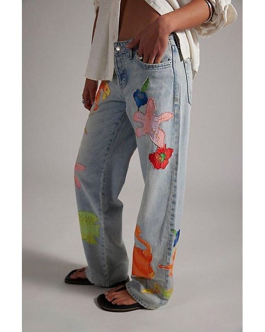 Free People Gray Surfside Patched Jeans