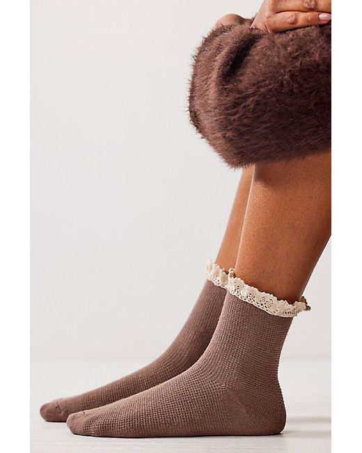 Free People Brown Beloved Waffle Knit Ankle Socks At In Espresso