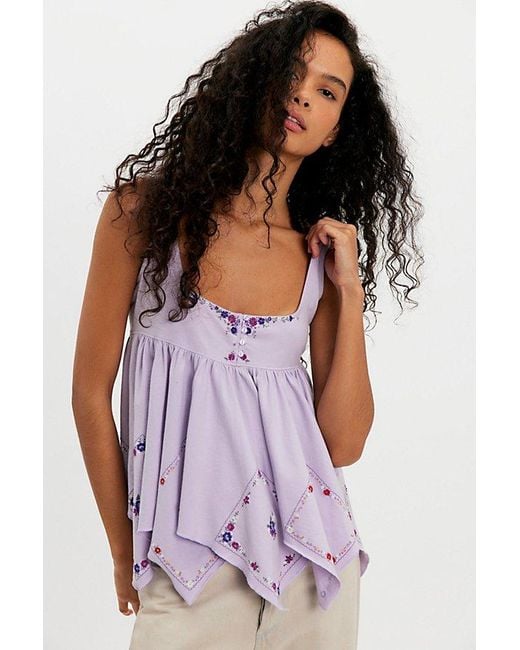 Free People Purple Deja Vu Embroidered Babydoll Top