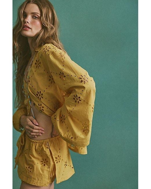 Matthew Williamson x Free People Green Mesquida Broderie Anglais Button Down