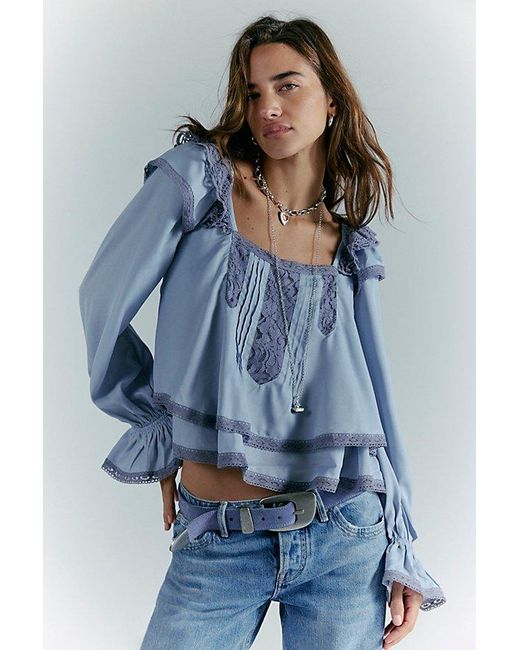Free People Blue Francie Silky Blouse