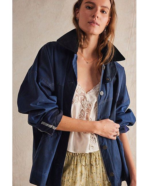 Free People Blue Cori Waxed Jacket At Free People In Darkest Sapphire, Size: Small