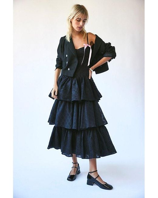 Nigel Preston Blue Strapless Tiered Dress At Free People In Black, Size: Small