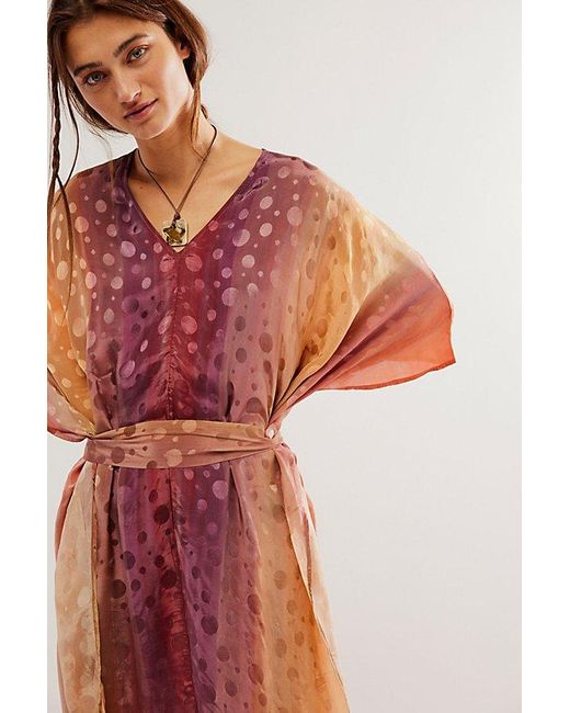 Free People Red Electric Universe Kaftan Top At In Painted Desert, Size: M/l