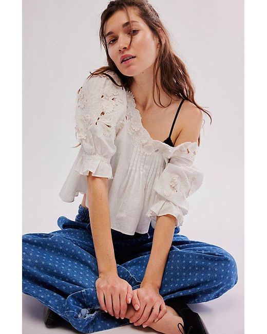 Free People White Sophie Embroidered Top