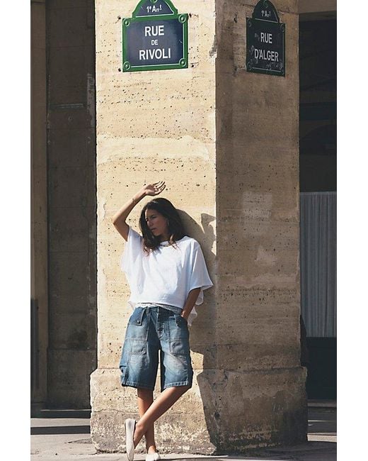 Free People Blue We The Free Mikie Long Shorts