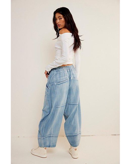 Free People Blue Ride Out Barrel Moto Pants