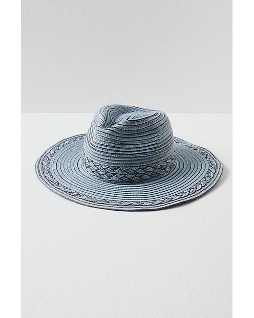 Free People Blue Mixed Braid Packable Cowboy Hat