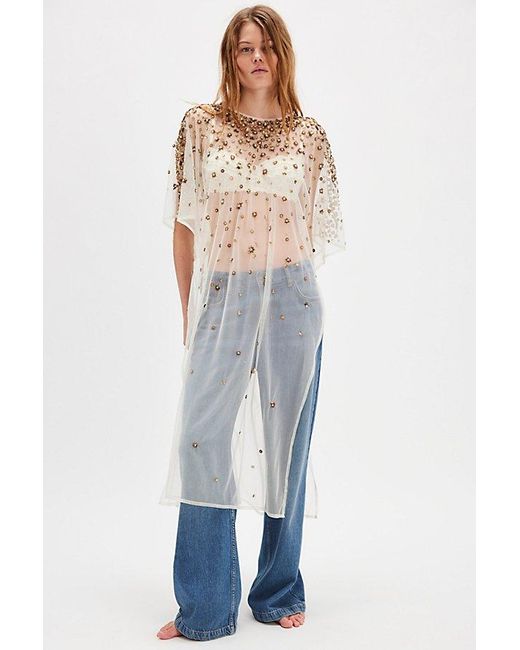 Free People Blue Rush Embellished Kaftan Top
