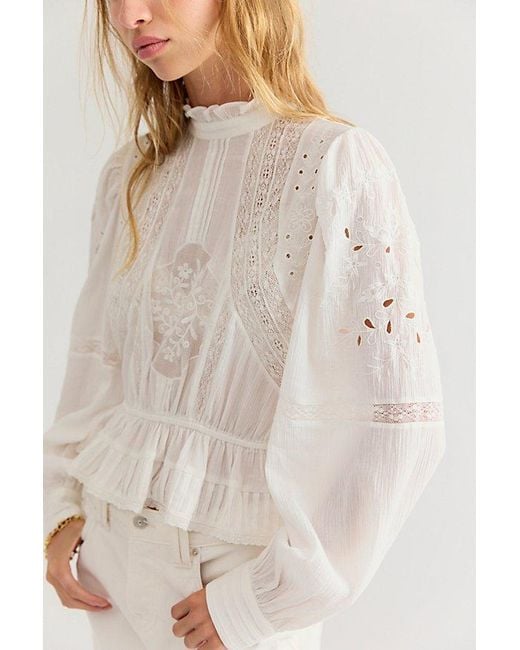 Free People Natural Azul Eyelet Blouse