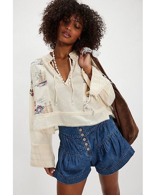 Free People Blue Ships And Sails Embroidered Top