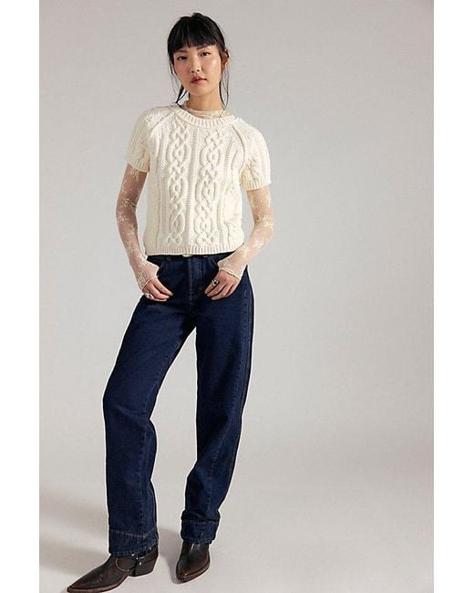 Free People Natural Bubblegum Cable Knit Pullover