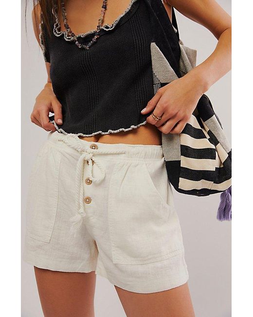 Free People Gray Westmoreland Linen Pull-On Shorts