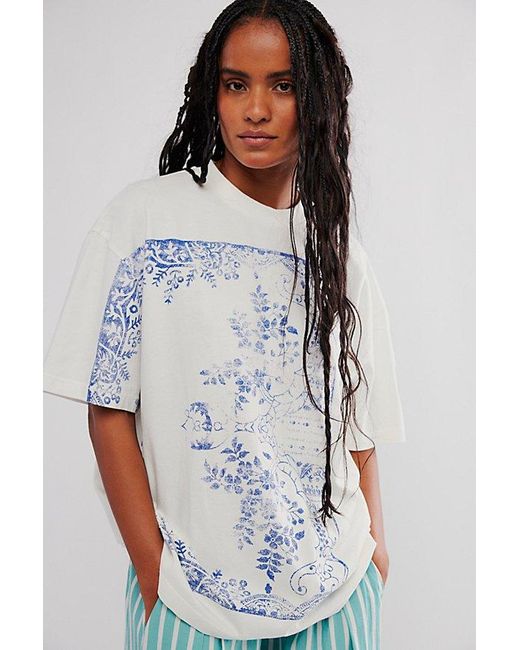 Free People White Floral Screen Tee
