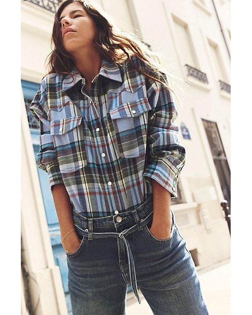 Free People Blue We The Free Hideaway Plaid Shirt