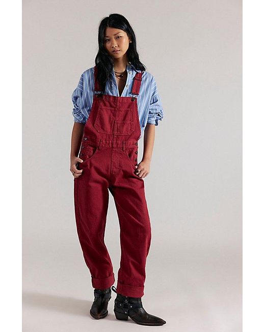 Free People Red Ziggy Denim Overalls