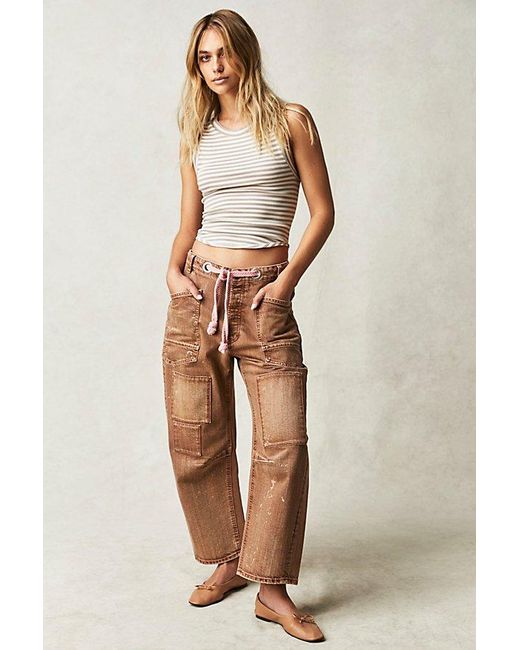 Free People Natural Moxie Pull-on Barrel Jeans At Free People In Melted Chocolate, Size: 27