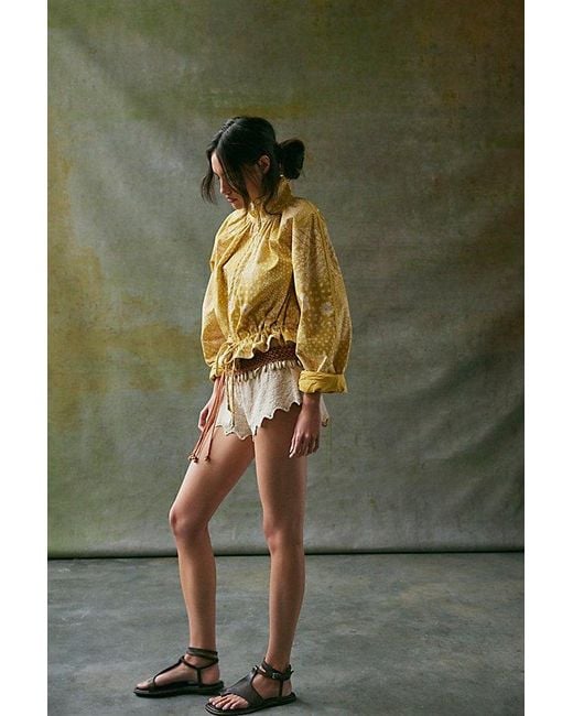 Free People Yellow Devon Printed Balloon Funnel-Neck Jacket