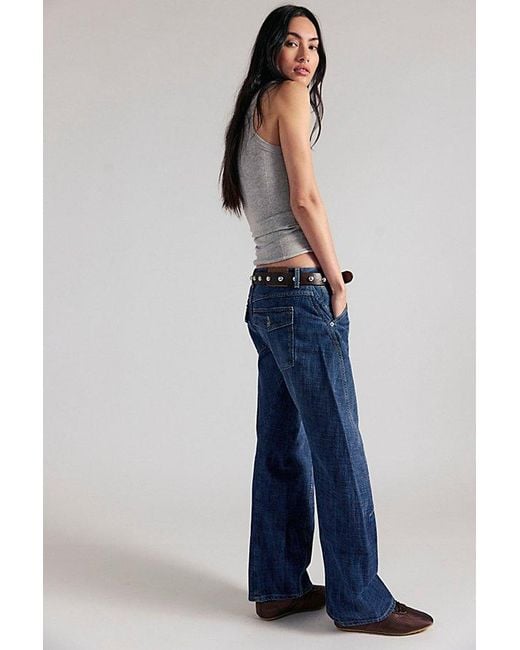 Free People Blue Highland Low-Rise Twisted Bowed Jeans