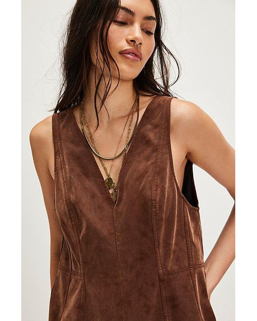 Free People Brown We The Free Nico Faux Suede One-Piece