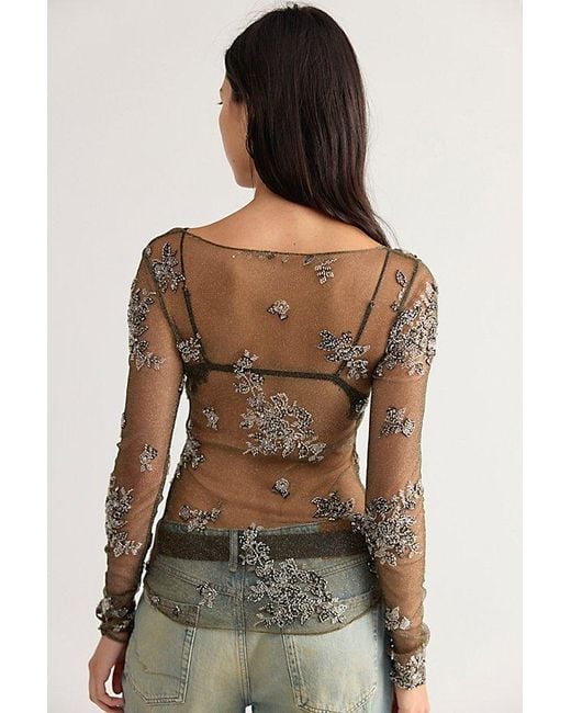Intimately By Free People Green Talk To Me Embellished Long Sleeve Top By