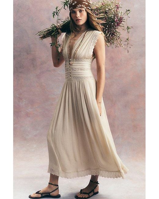 Free People Brown Swimming Across The Sky Midi Dress
