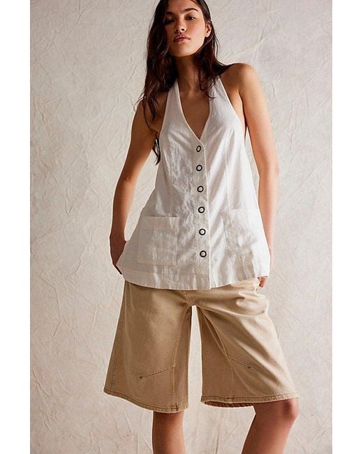 Free People Natural Scout Linen Halter Top