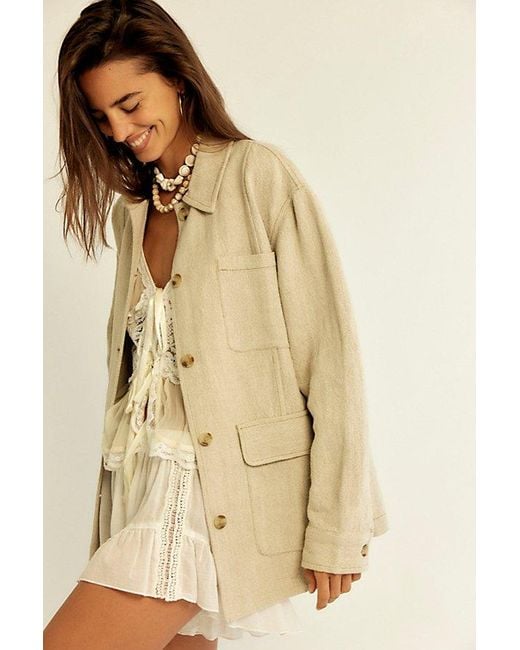 Free People Natural Lucy Linen Chore Coat Jacket