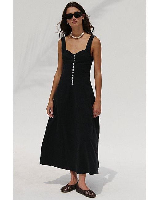 free-est Black Holland Stretch Linen Midi Dress By