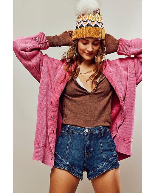 Free People Pink Chamomile Cardi At In Washed Dragonfruit Sorbet, Size: Small