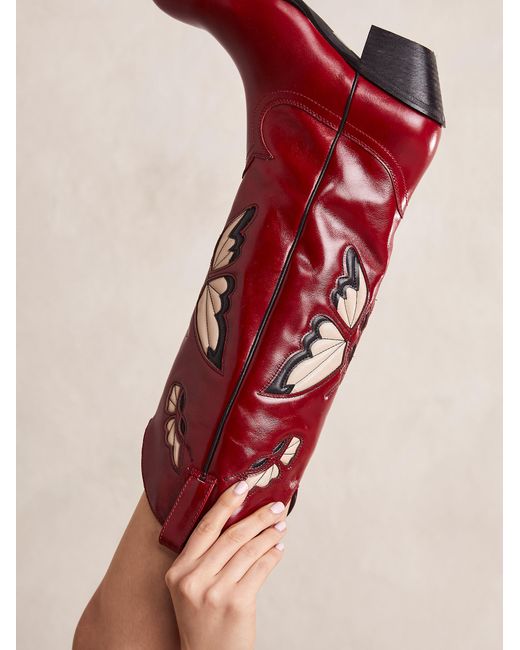 Free People Red Mariposa Tall Western Boots