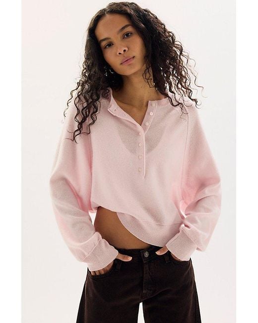Free People Pink Porta Cashmere Henley Sweater