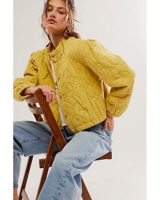 Free People Yellow Quinn Quilted Jacket