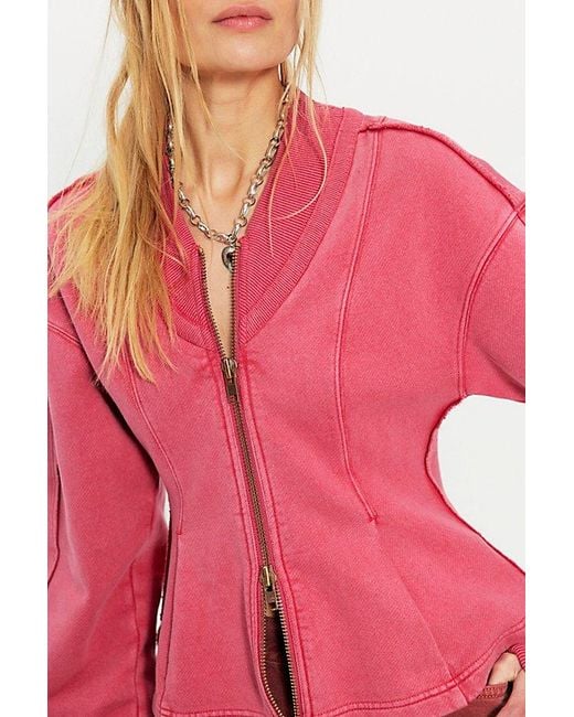 Free People Pink Ziggy Zip-Up