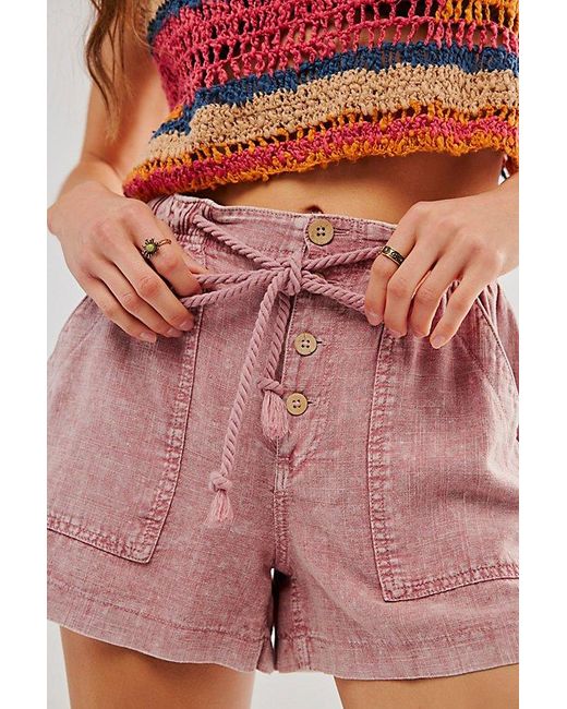 Free People Pink Westmoreland Linen Pull-on Shorts