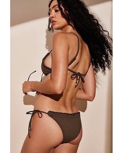 It's Now Cool Brown The Frill Tie Eco Bikini Bottoms At Free People In Khaki, Size: Xs