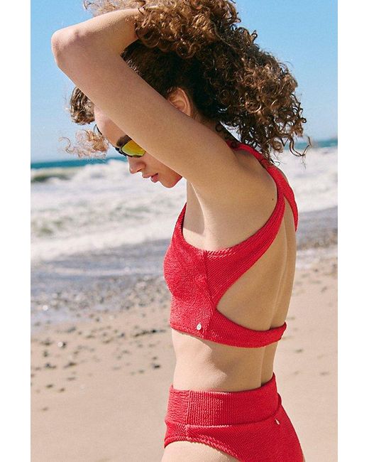 Rhythm Red Wave Break Cross Back Surf Top