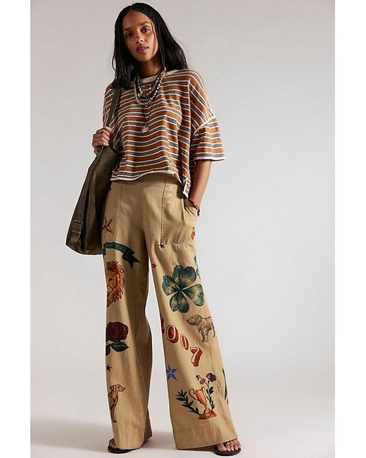 Free People Multicolor Breezy Printed Denim Pull-On Jeans