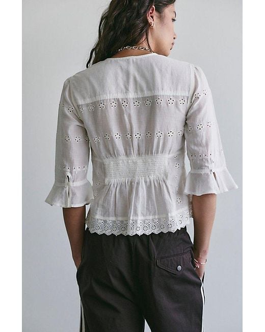 Free People Gray Salone Eyelet Top