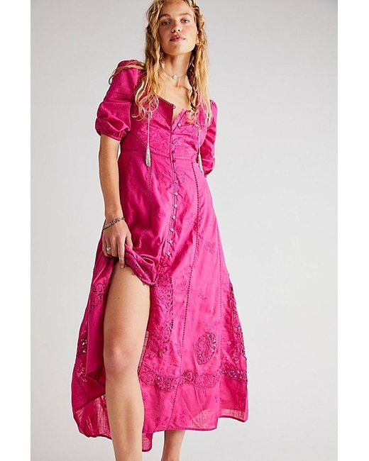 Free People Lisa Lace Midi Dress in Pink | Lyst UK