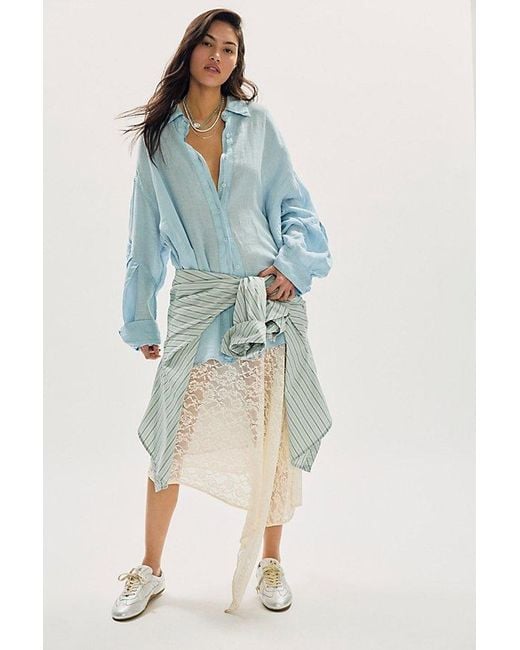 Free People Gray Selene Button Down Linen Shirt