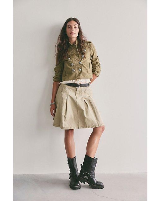 Free People Natural Chino Pleated Midi Skirt