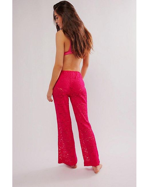 Free People Red All Day Lace Flare Pants