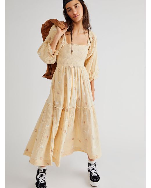 Free People Dahlia Embroidered Maxi Dress in Natural | Lyst