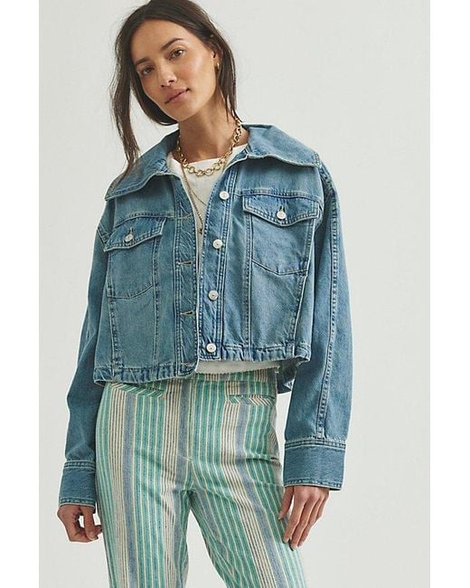 Free People Blue Side To Side Cropped Denim Jacket