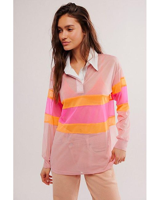 Anna Sui Pink Neon Mesh Rugby Shirt